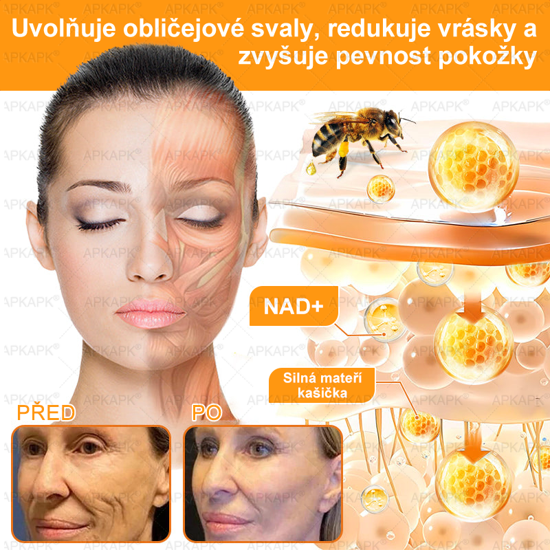 🔥  Dermatologicky a klinicky testováno🐝APKAPK®Bee Venom Krém na obnovení pleti🐝 pomáhá při léčbě kožních problémů, jako jsou: vrásky, jizvy, pigmentové skvrny, strie, akné, psoriáza, ekzém, kožní změny, podráždění, záněty a další kožní problémy.